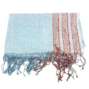 Beautiful Light Blue Multi Color Stripe Pashmina Scarf Fringed Lightweight Wrap